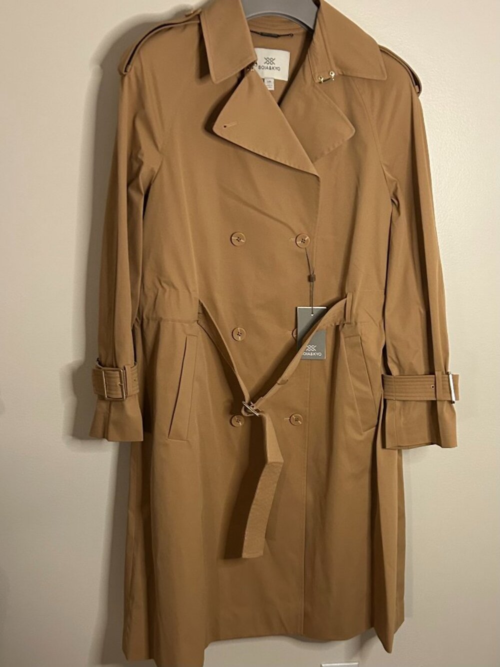Soia & Kyo BECKY-L Long Trench Coat Size L in Teak Color NWT